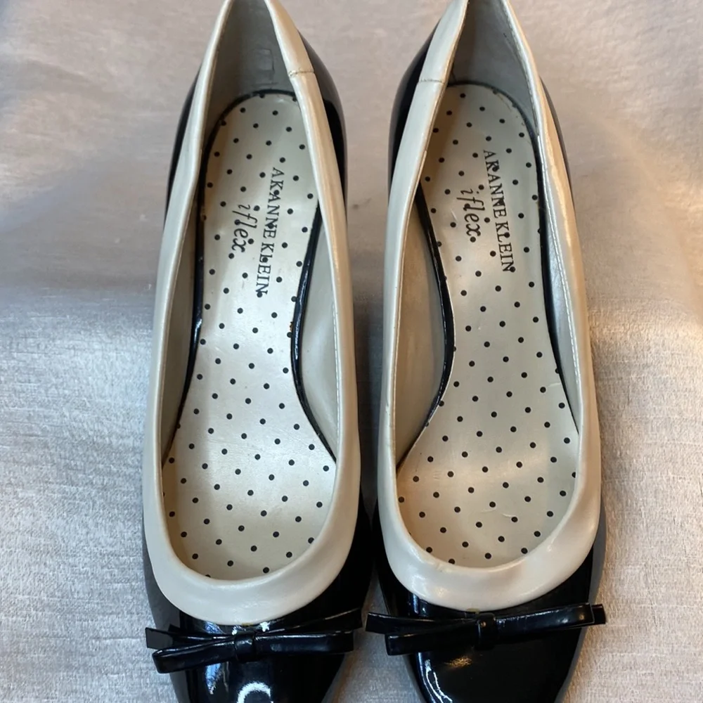 Anne Klein Black and White Patent Leather Pointed Toe Heels